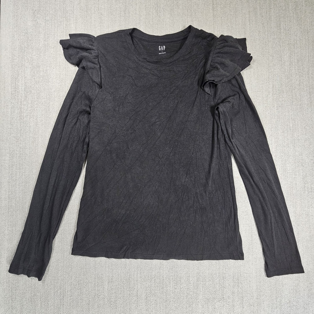 Gap Womens Black Top Ruffle Long Sleeve Sz Large